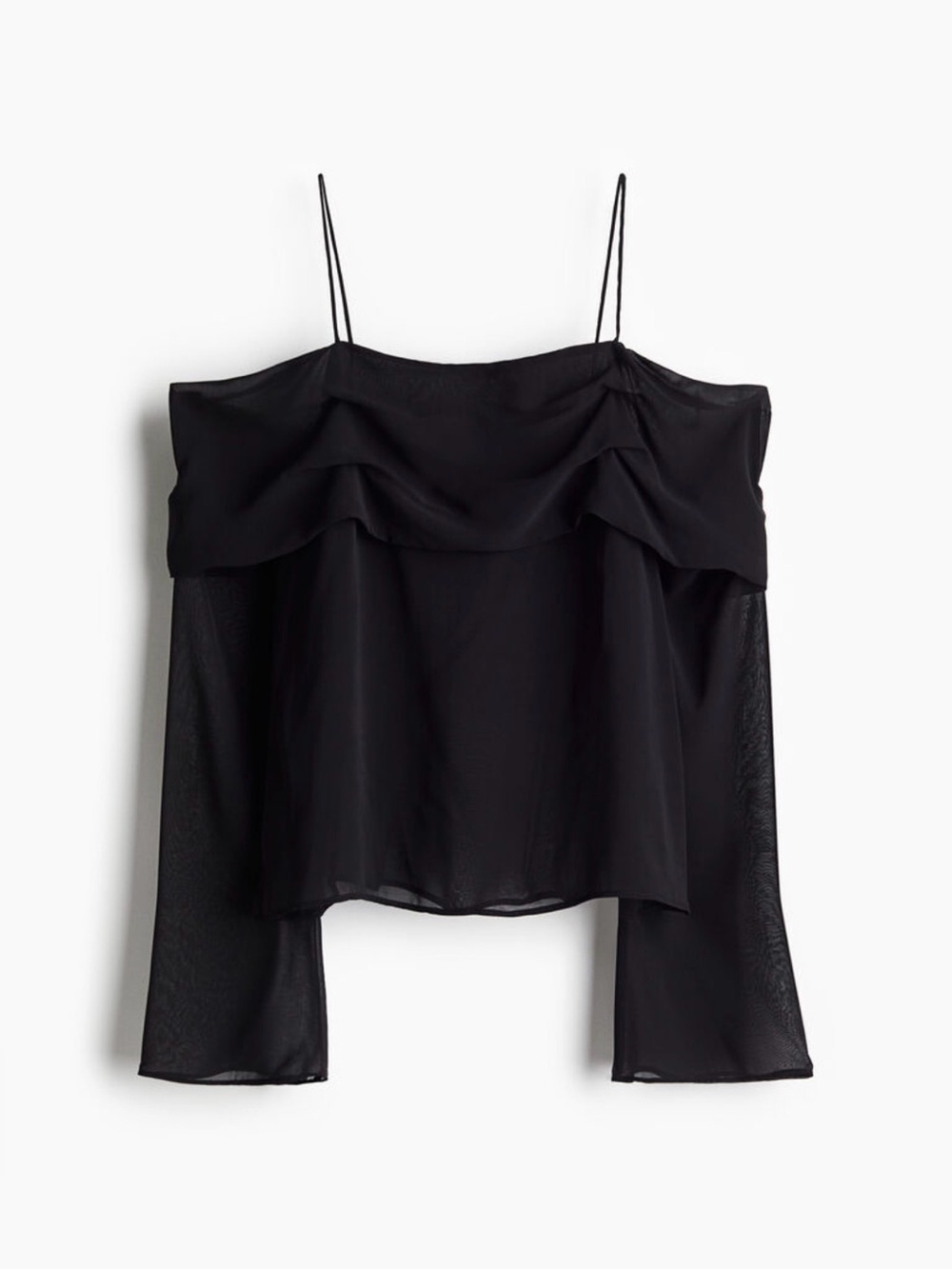 Divided Black Off-Shoulder Ruffle Camisole
